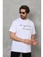 Unisex Bisiklet Yaka Baskılı Oversize T-Shirt - Beyaz 1