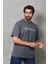 Unisex Bisiklet Yaka Baskılı Oversize T-Shirt - Füme 1