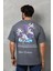 Unisex Bisiklet Yaka Baskılı Oversize T-Shirt - Füme 2