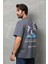 Unisex Bisiklet Yaka Baskılı Oversize T-Shirt - Füme 3