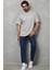 Unisex Bisiklet Yaka Baskılı Oversize T-Shirt - Gri 1