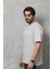Unisex Bisiklet Yaka Baskılı Oversize T-Shirt - Gri 2
