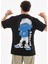 Unisex Bisiklet Yaka Baskılı Oversize T-Shirt - Siyah 2