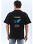 Unisex Bisiklet Yaka Baskılı Oversize T-Shirt - Siyah 2