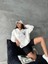 3 Iplik Şardonlu Oversize Compact Kafa Baskılı Sweat Beyaz 3