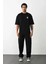 Unisex Bisiklet Yaka Baskılı Oversize T-Shirt - Siyah 1