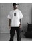 Unisex Bisiklet Yaka Baskılı Oversize T-Shirt - Beyaz 1