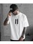 Unisex Bisiklet Yaka Baskılı Oversize T-Shirt - Beyaz 2