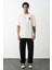 Unisex Bisiklet Yaka Baskılı Oversize T-Shirt - Beyaz 1