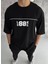 Unisex Bisiklet Yaka Baskılı Oversize T-Shirt - Siyah 2