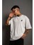 Unisex Bisiklet Yaka Baskılı Oversize T-Shirt - Beyaz 1