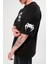 Unisex Bisiklet Yaka Baskılı Oversize T-Shirt - Siyah 3