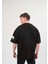Unisex Bisiklet Yaka Baskılı Oversize T-Shirt - Siyah 4
