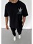 Unisex Bisiklet Yaka Baskılı Oversize T-Shirt - Siyah 1