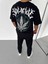 Unisex Bisiklet Yaka Baskılı Oversize T-Shirt - Siyah 2