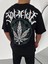 Unisex Bisiklet Yaka Baskılı Oversize T-Shirt - Siyah 3