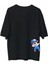 Unisex Bisiklet Yaka Baskılı Oversize T-Shirt - Siyah 1