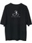 Unisex Bisiklet Yaka Baskılı Oversize T-Shirt - Siyah 1