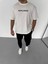 Unisex Bisiklet Yaka Baskılı Oversize T-Shirt - Beyaz 1