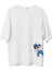 Unisex Bisiklet Yaka Baskılı Oversize T-Shirt - Beyaz 1