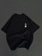 Unisex Bisiklet Yaka Baskılı Oversize T-Shirt - Siyah 1