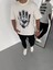 Unisex Bisiklet Yaka Baskılı Oversize T-Shirt - Beyaz 1