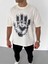 Unisex Bisiklet Yaka Baskılı Oversize T-Shirt - Beyaz 2