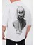 Unisex Bisiklet Yaka Baskılı Oversize T-Shirt - Beyaz 2