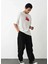 Unisex Bisiklet Yaka Baskılı Oversize T-Shirt - Beyaz 1
