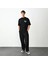 Unisex Bisiklet Yaka Baskılı Oversize T-Shirt - Siyah 4