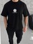 Unisex Bisiklet Yaka Baskılı Oversize T-Shirt - Siyah 1
