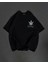 Unisex Bisiklet Yaka Baskılı Oversize T-Shirt - Siyah 1