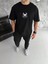 Unisex Bisiklet Yaka Baskılı Oversize T-Shirt - Siyah 1