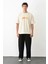 Unisex Bisiklet Yaka Baskılı Oversize T-Shirt - Beyaz 1