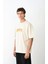 Unisex Bisiklet Yaka Baskılı Oversize T-Shirt - Beyaz 3