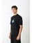 Unisex Bisiklet Yaka Baskılı Oversize T-Shirt - Siyah 3
