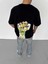 Unisex Bisiklet Yaka Baskılı Oversize T-Shirt - Siyah 2
