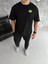 Unisex Bisiklet Yaka Baskılı Oversize T-Shirt - Siyah 1