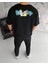 Unisex Bisiklet Yaka Baskılı Oversize T-Shirt - Siyah 2