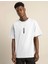 Unisex Bisiklet Yaka Baskılı Oversize T-Shirt - Beyaz 1