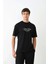 Unisex Bisiklet Yaka Baskılı Oversize T-Shirt - Siyah 1