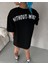Unisex Bisiklet Yaka Baskılı Oversize T-Shirt - Siyah 2