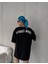 Unisex Bisiklet Yaka Baskılı Oversize T-Shirt - Siyah 3
