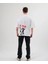 Unisex Bisiklet Yaka Baskılı Oversize T-Shirt - Beyaz 2
