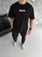 Unisex Bisiklet Yaka Baskılı Oversize T-Shirt - Siyah 1