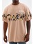 Unisex Bisiklet Yaka Baskılı Oversize T-Shirt - Bej 2