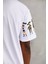 Unisex Bisiklet Yaka Baskılı Oversize T-Shirt - Beyaz 4