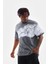 Unisex Bisiklet Yaka Baskılı Oversize T-Shirt - Gri 3