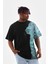 Unisex Bisiklet Yaka Baskılı Oversize T-Shirt - Siyah 1