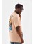 Unisex Bisiklet Yaka Baskılı Oversize T-Shirt - Bej 4